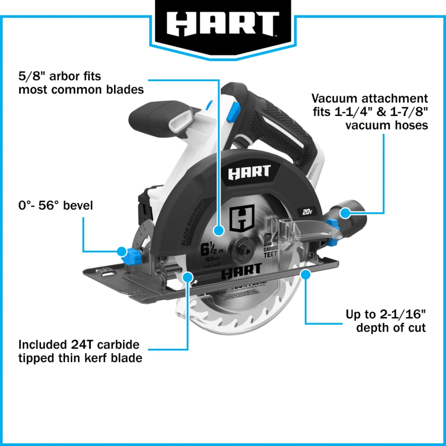 HART 20-Volt 6 1/2-Inch Cordless Circular Saw Kit (1) 20-Volt 4.0Ah Lithium-Ion Battery