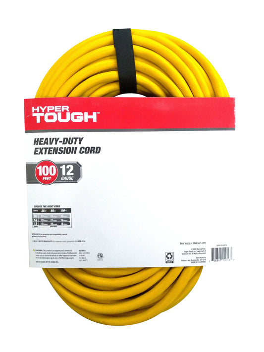 Hyper Tough 12AWGX3C 100Ft Indoor and Outdoor Heavy Duty Yellow Vinyl Extension Cord