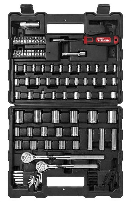 Hyper Tough 107 Piece 1/4, 3/8, 1/2 Inch Drive Socket Set for Mechanic Use