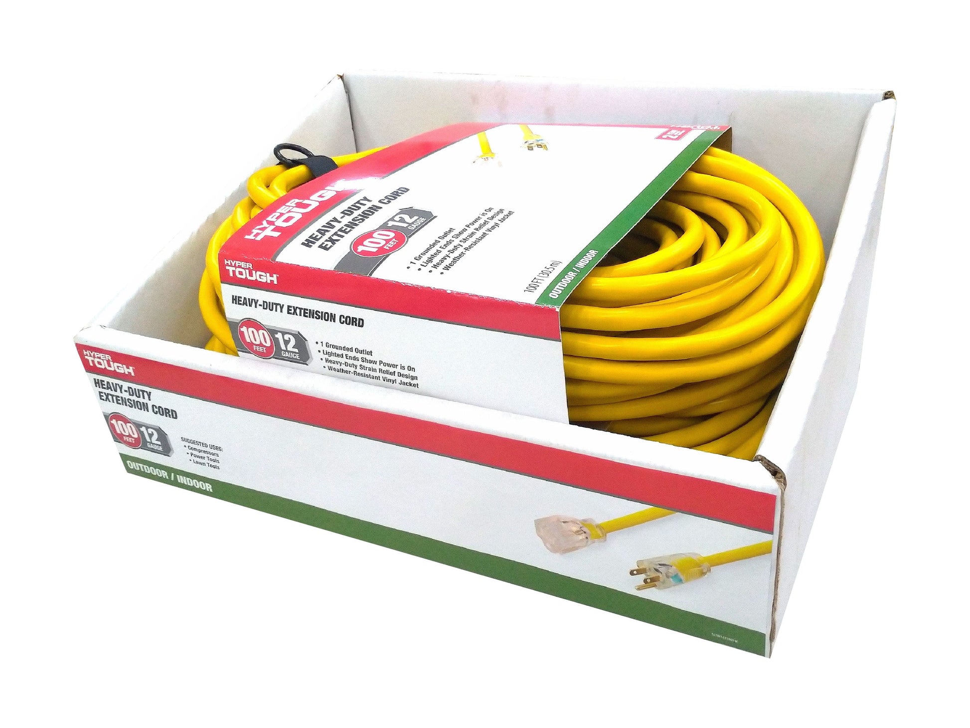 Hyper Tough 12AWGX3C 100Ft Indoor and Outdoor Heavy Duty Yellow Vinyl Extension Cord