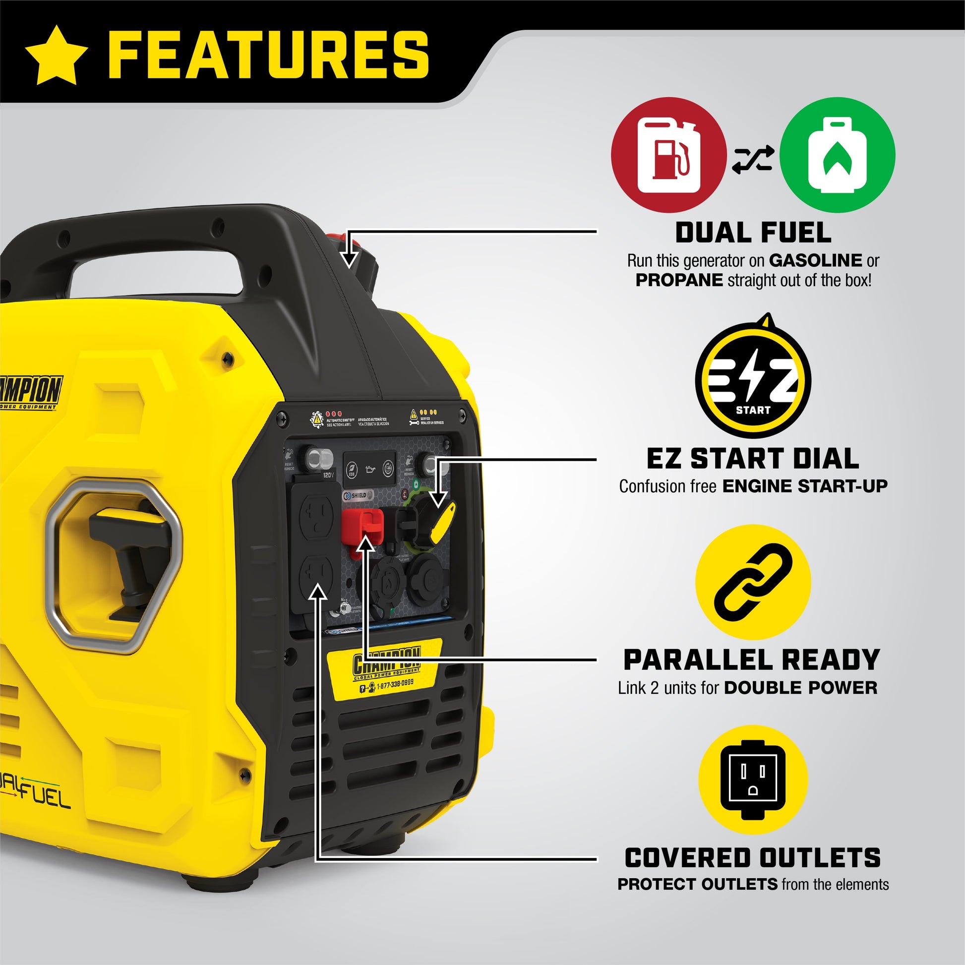 Champion Power Equipment 2500-Watt Ultralight Portable Dual Fuel Inverter Generator with CO Shield