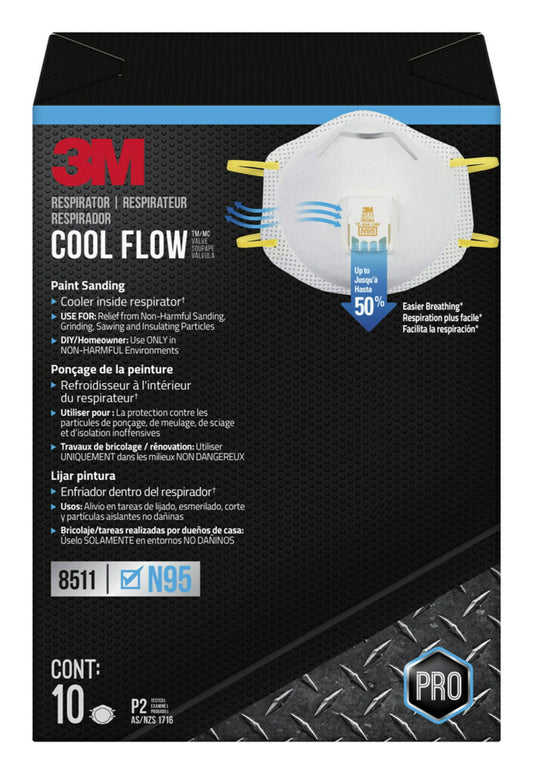 3M Cool Flow Valve Respirator 8511, N95, White, 10 Masks