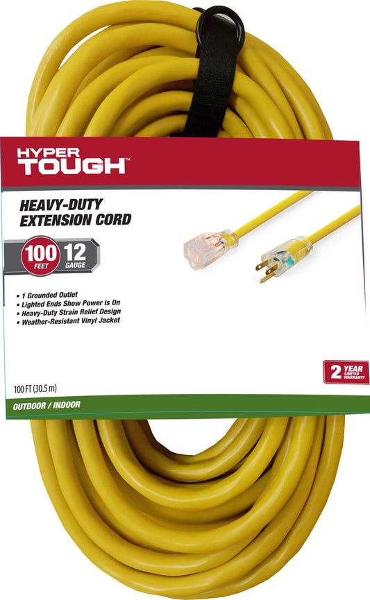 Hyper Tough 12AWGX3C 100Ft Indoor and Outdoor Heavy Duty Yellow Vinyl Extension Cord