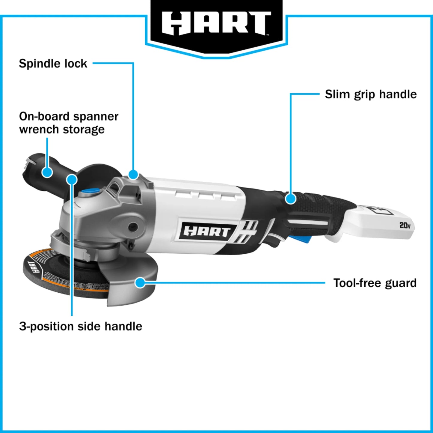 HART 20-Volt Cordless 4 1/2-Inch Angle Grinder (Battery Not Included)