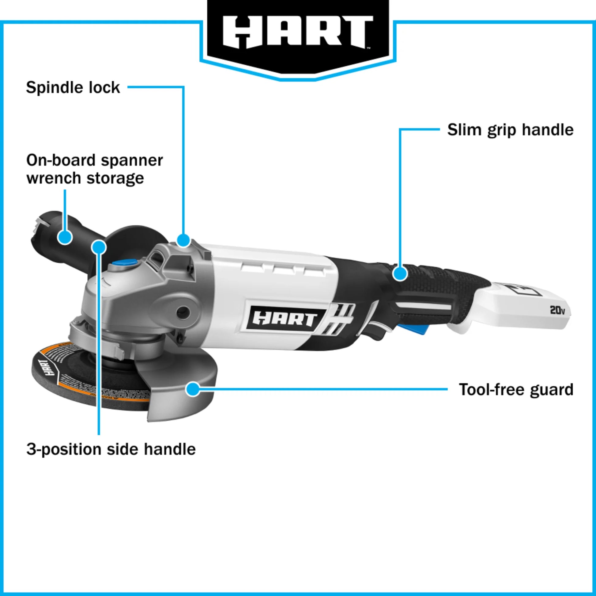 HART 20-Volt Cordless 4 1/2-Inch Angle Grinder (Battery Not Included)