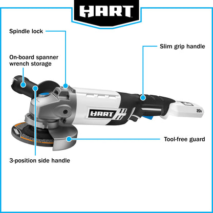 HART 20-Volt Cordless 4 1/2-Inch Angle Grinder (Battery Not Included)