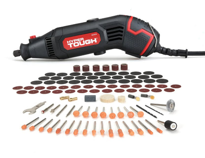 Hyper Tough 1.5 Amp Corded Rotary Tool, Variable Speed with 105 Rotary Accessories & Storage Case, New Condition, Volts 120