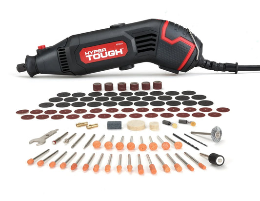 Hyper Tough 1.5 Amp Corded Rotary Tool, Variable Speed with 105 Rotary Accessories & Storage Case, New Condition, Volts 120