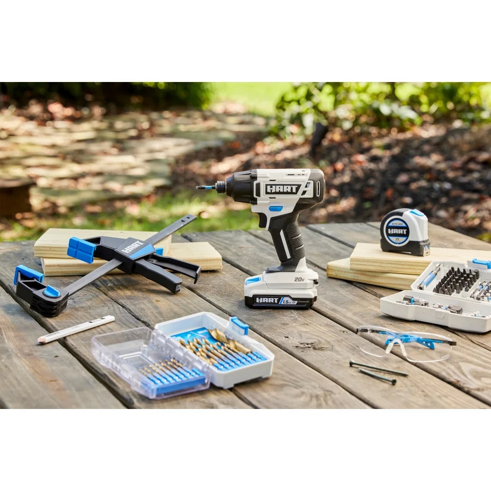 HART 20-Volt Cordless 1/4" Hex Chuck Impact Driver Kit, (2) 1.5Ah Lithium-Ion Batteries, Gen 2