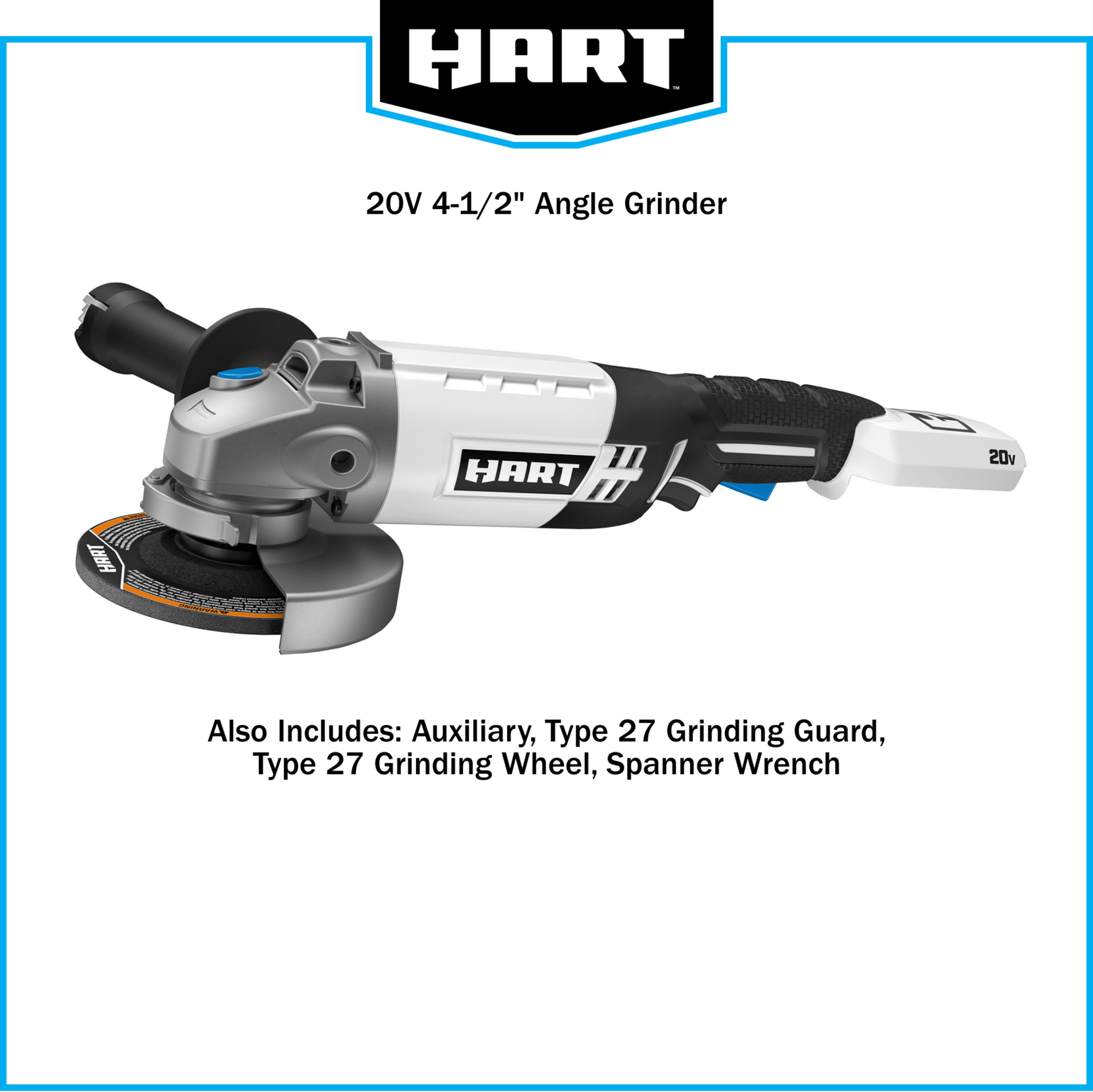 HART 20-Volt Cordless 4 1/2-Inch Angle Grinder (Battery Not Included)
