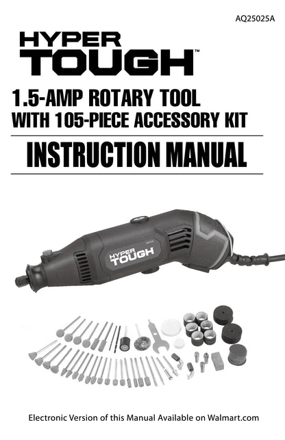 Hyper Tough 1.5 Amp Corded Rotary Tool, Variable Speed with 105 Rotary Accessories & Storage Case, New Condition, Volts 120