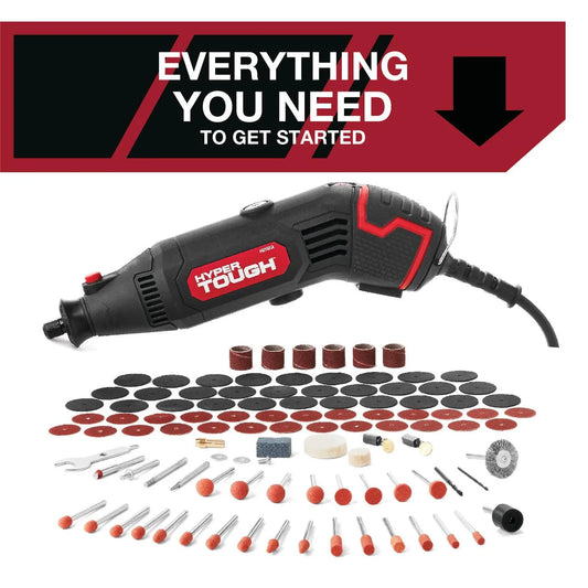 Hyper Tough 1.5 Amp Corded Rotary Tool, Variable Speed with 105 Rotary Accessories & Storage Case, New Condition, Volts 120