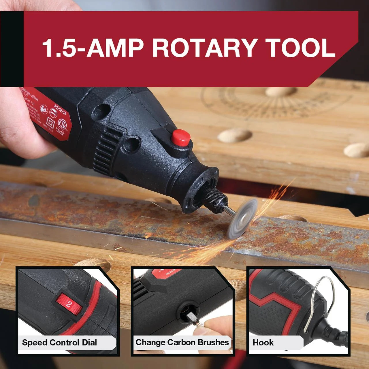 Hyper Tough 1.5 Amp Corded Rotary Tool, Variable Speed with 105 Rotary Accessories & Storage Case, New Condition, Volts 120