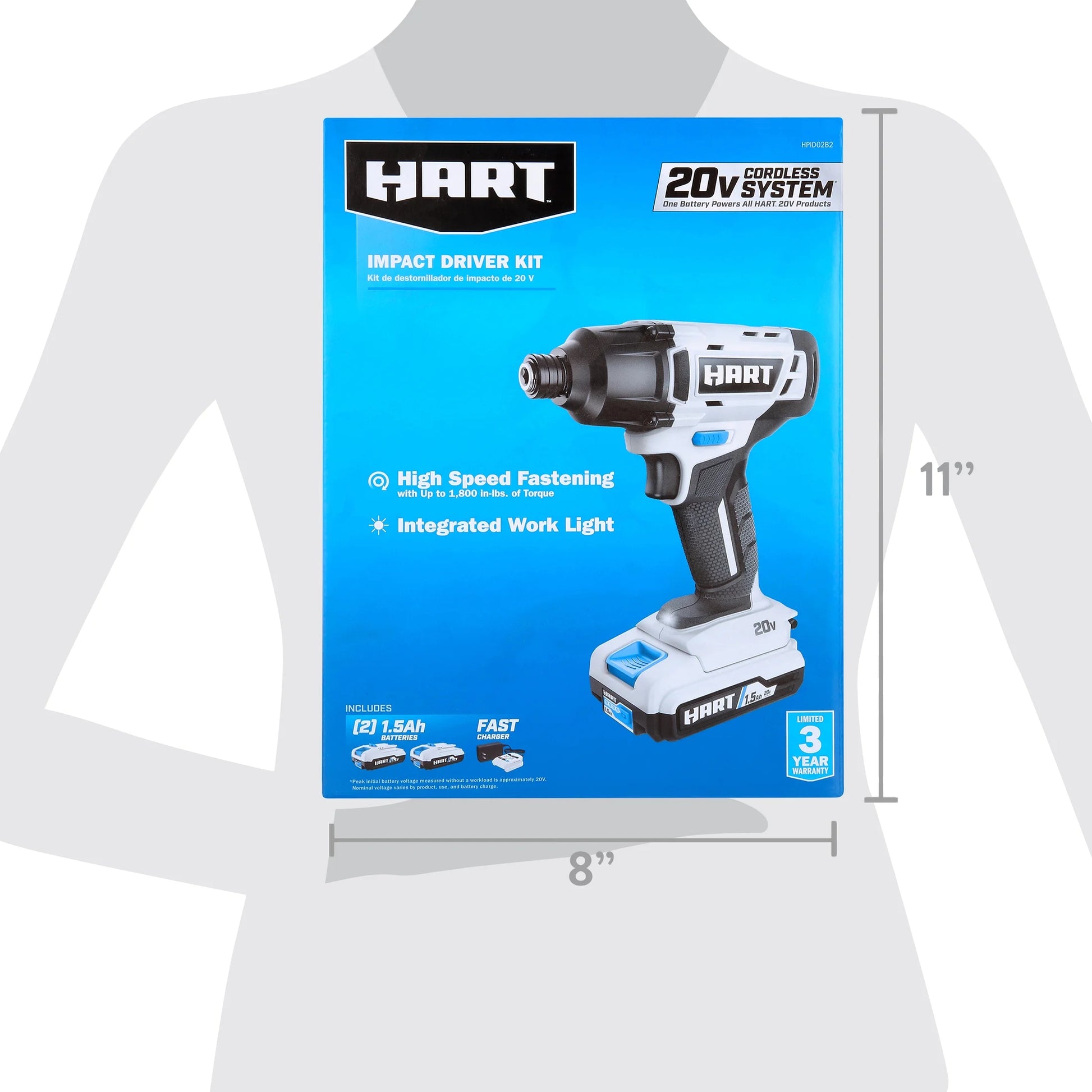 HART 20-Volt Cordless 1/4" Hex Chuck Impact Driver Kit, (2) 1.5Ah Lithium-Ion Batteries, Gen 2