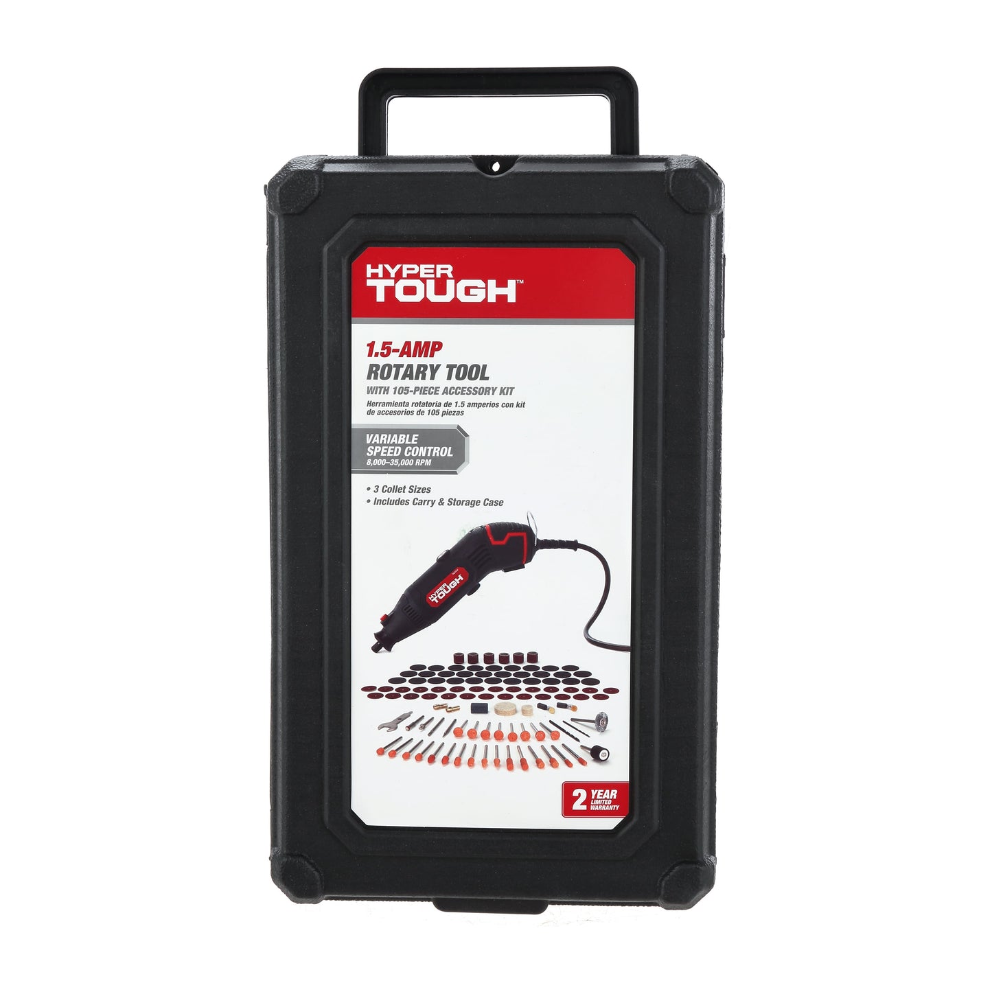 Hyper Tough 1.5 Amp Corded Rotary Tool, Variable Speed with 105 Rotary Accessories & Storage Case, New Condition, Volts 120