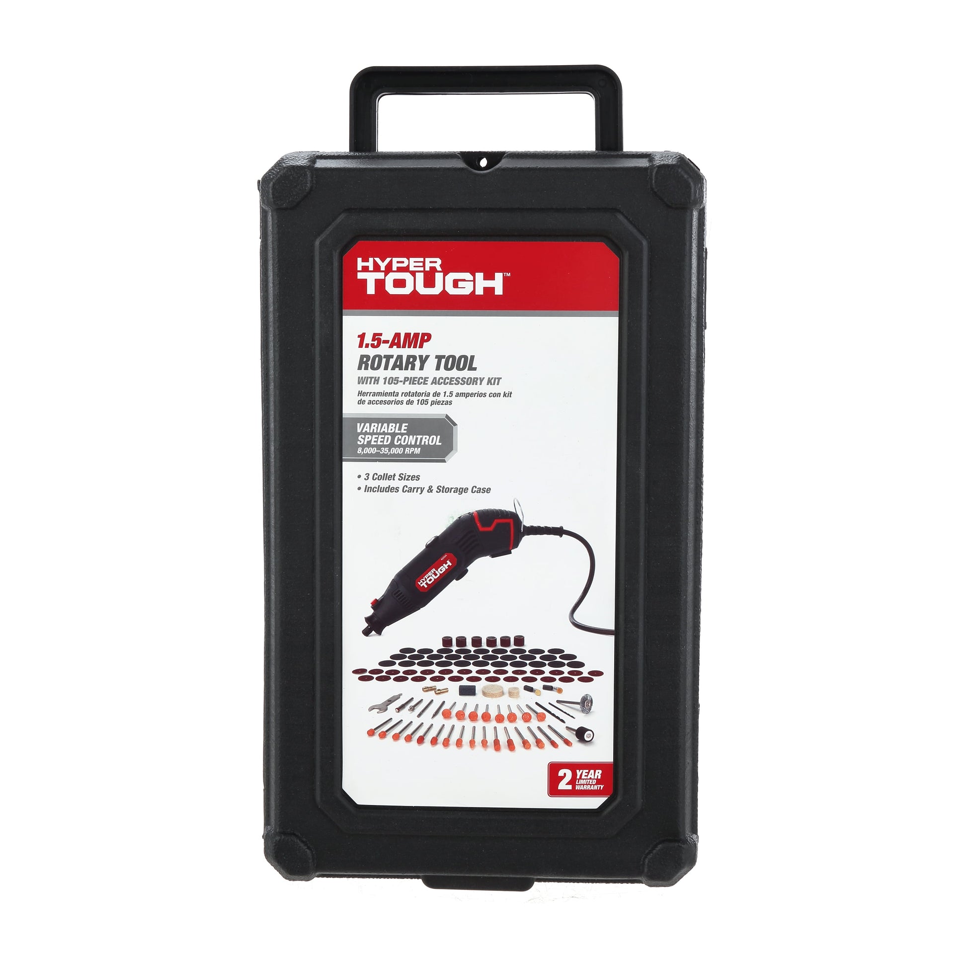 Hyper Tough 1.5 Amp Corded Rotary Tool, Variable Speed with 105 Rotary Accessories & Storage Case, New Condition, Volts 120