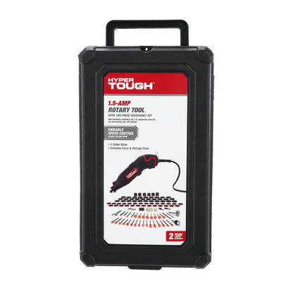 Hyper Tough 1.5 Amp Corded Rotary Tool, Variable Speed with 105 Rotary Accessories & Storage Case, New Condition, Volts 120