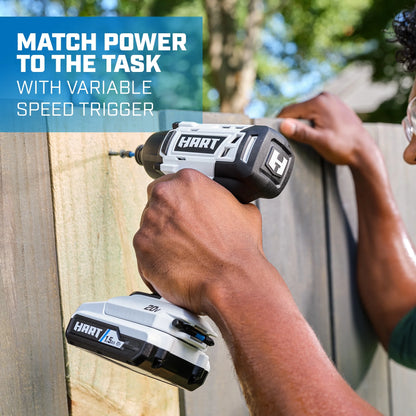 HART 20-Volt Cordless 1/4" Hex Chuck Impact Driver Kit, (2) 1.5Ah Lithium-Ion Batteries, Gen 2
