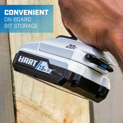 HART 20-Volt Cordless 1/4" Hex Chuck Impact Driver Kit, (2) 1.5Ah Lithium-Ion Batteries, Gen 2