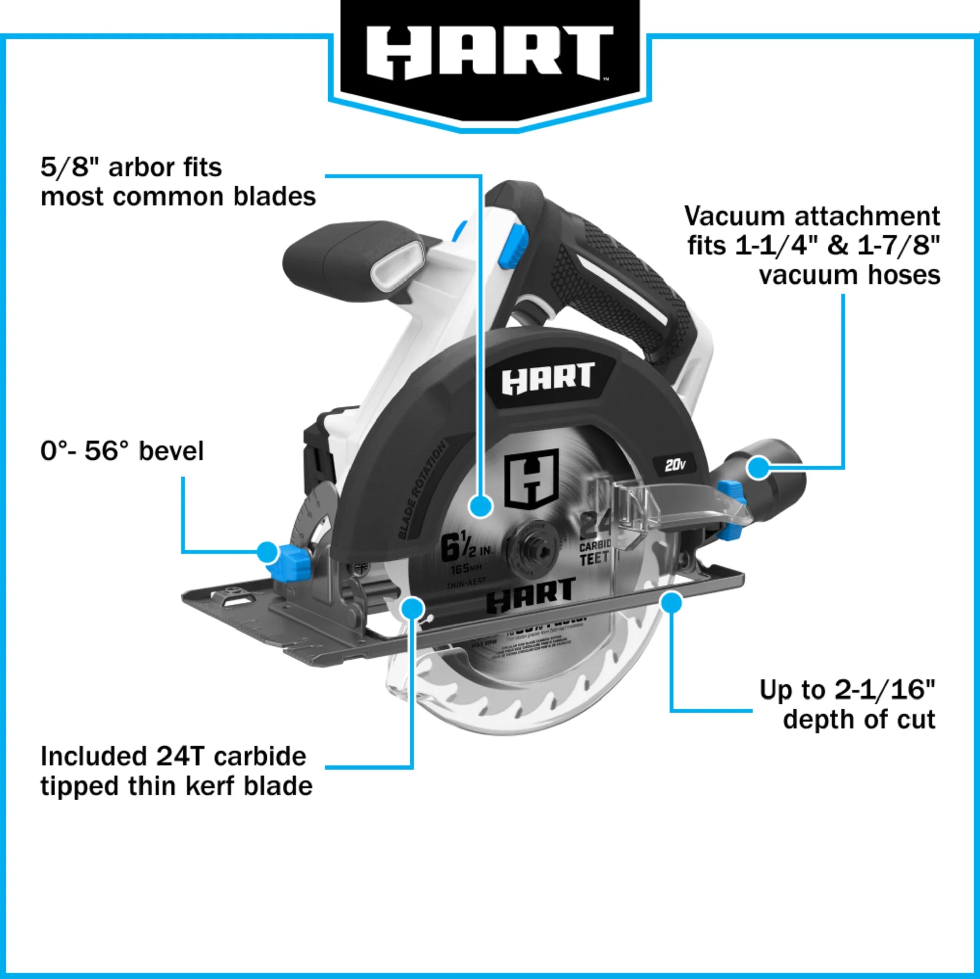 HART 20-Volt 6 1/2-Inch Cordless Circular Saw Kit (1) 20-Volt 4.0Ah Lithium-Ion Battery