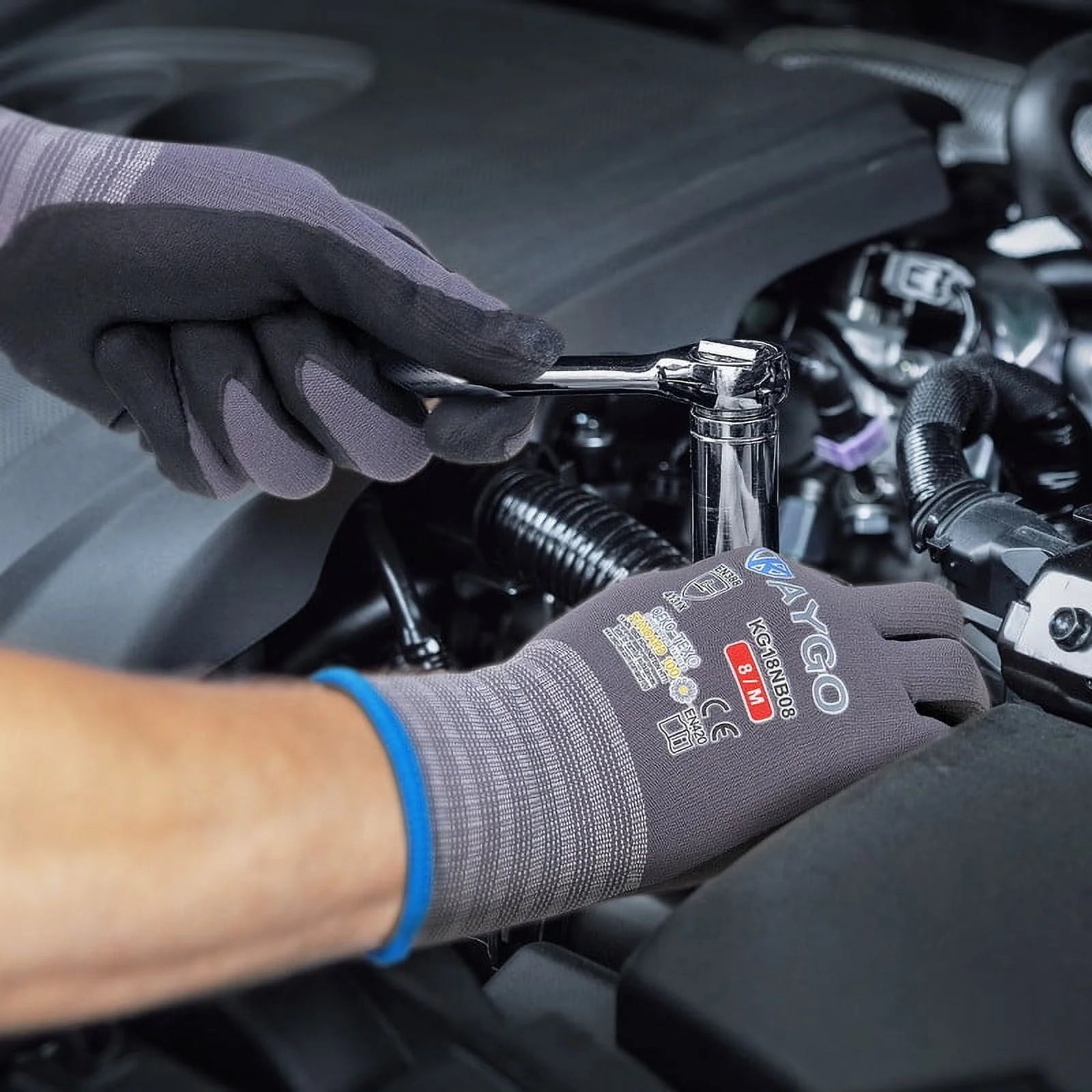 KAYGO Safety Work Gloves, Microfoam Nitrile Coated, 12 Pairs, Seamless Knit Nylon,Gray, XL