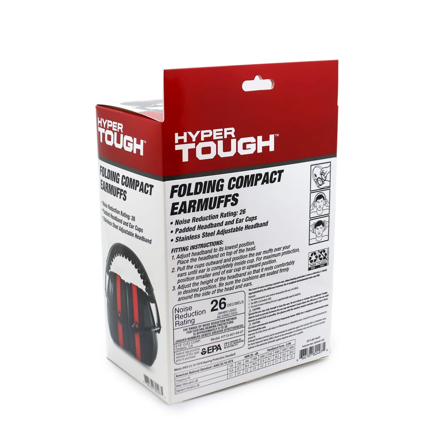 Hyper Tough Noise-Reducing NRR 26Db Padded Ear Muff HTS-EM-5002B